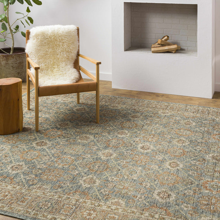 Rockton Traditional Style Beige And Blue Hand Knotted Area Rug