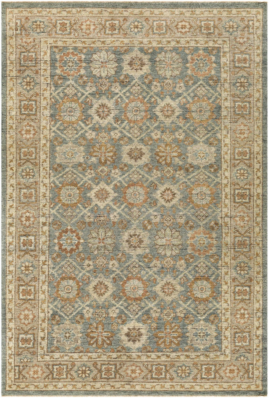Rockton Traditional Style Beige And Blue Hand Knotted Area Rug - The Rug Decor