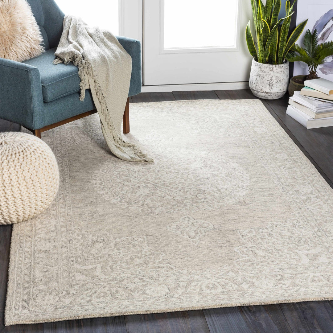 Roessleville Transitional Cream And Gray Wool Area Rug - The Rug Decor