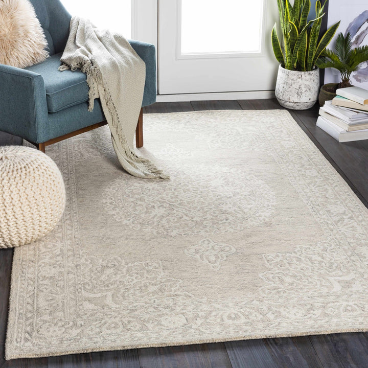 Roessleville Transitional Cream And Gray Wool Area Rug - The Rug Decor