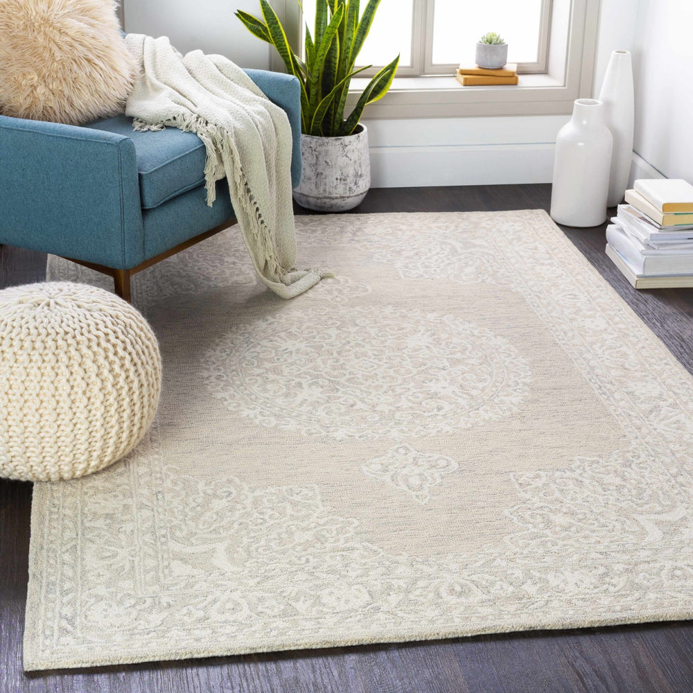 Roessleville Transitional Cream And Gray Wool Area Rug - The Rug Decor