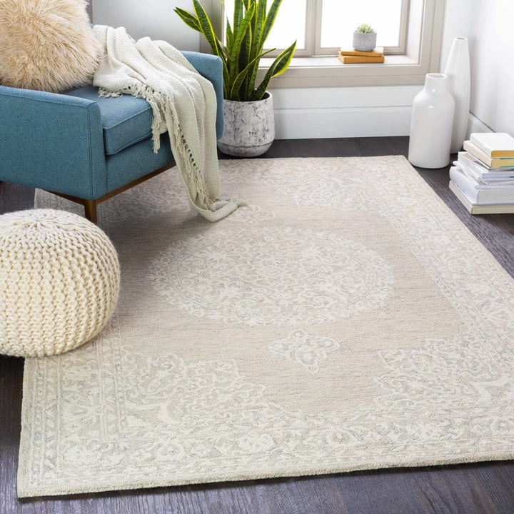 Roessleville Transitional Cream And Gray Wool Area Rug - The Rug Decor