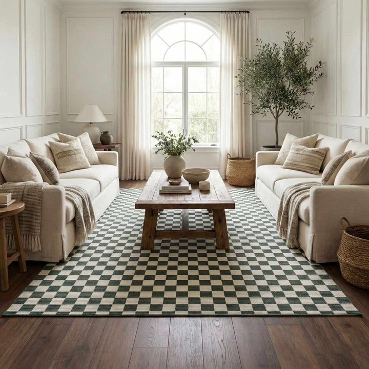 Kaysar Modern Checkered Pattern Green Washable Area Rug