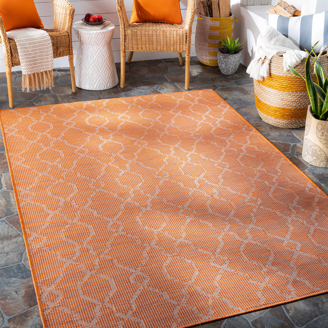 Rowde Orange Modern Geometrical Design Outdoor Area Rug