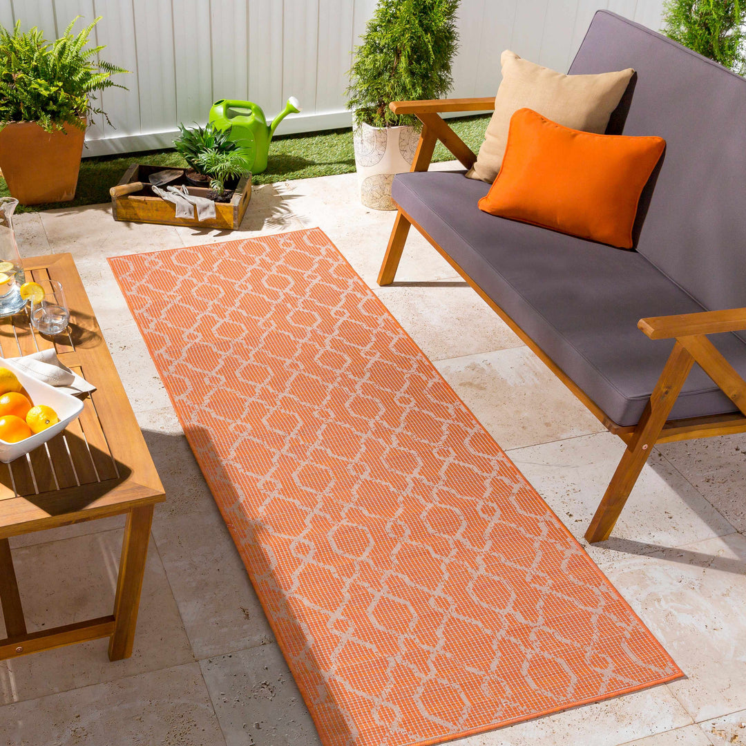 Rowde Orange Modern Geometrical Design Outdoor Area Rug