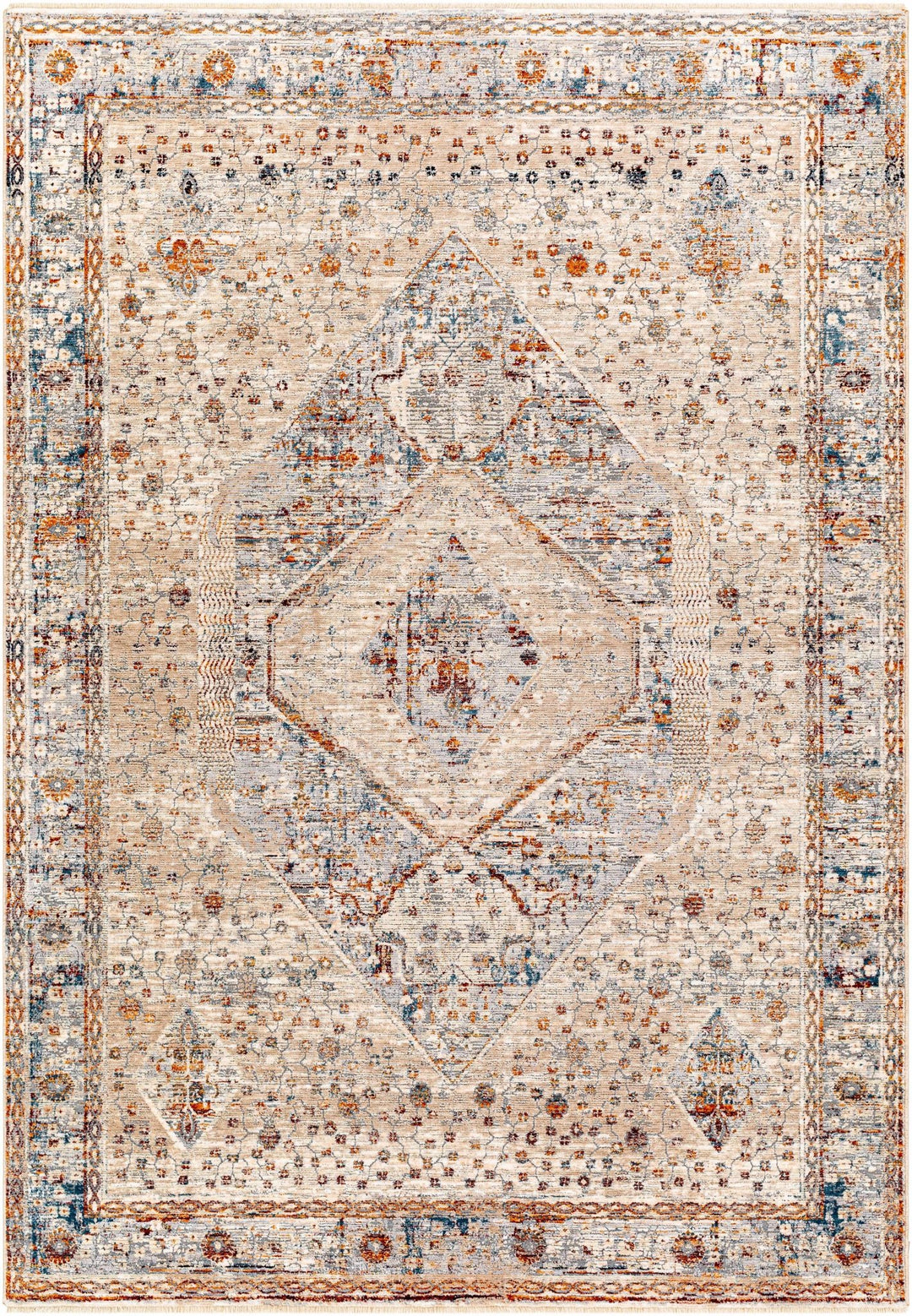Roy Traditional Medallion Design Beige And Blue Area Rug - The Rug Decor