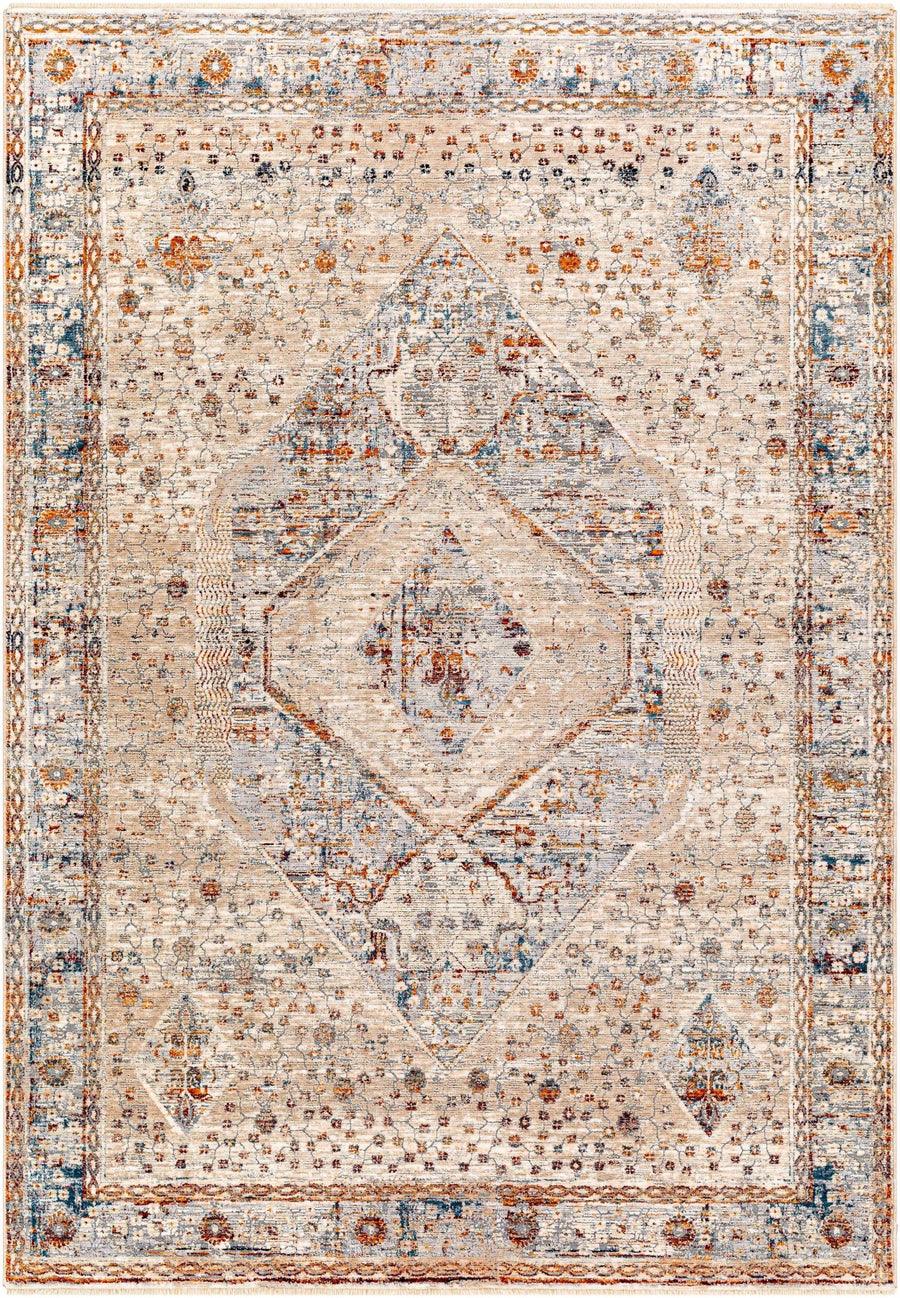 Roy Traditional Medallion Design Beige And Blue Area Rug - The Rug Decor