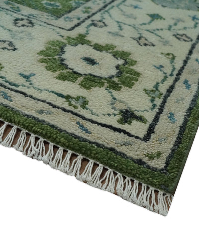 Royal Green and Ivory Custom Made Hand knotted Traditional Oushak wool Area Rug - The Rug Decor