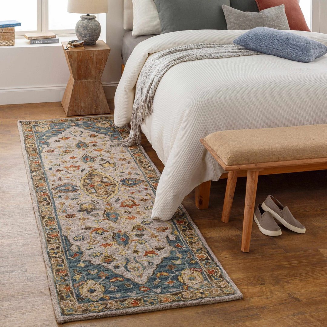 Rozel Traditional Medallion Tan And Gray Pattern Hand Tufted Wool Rug - The Rug Decor