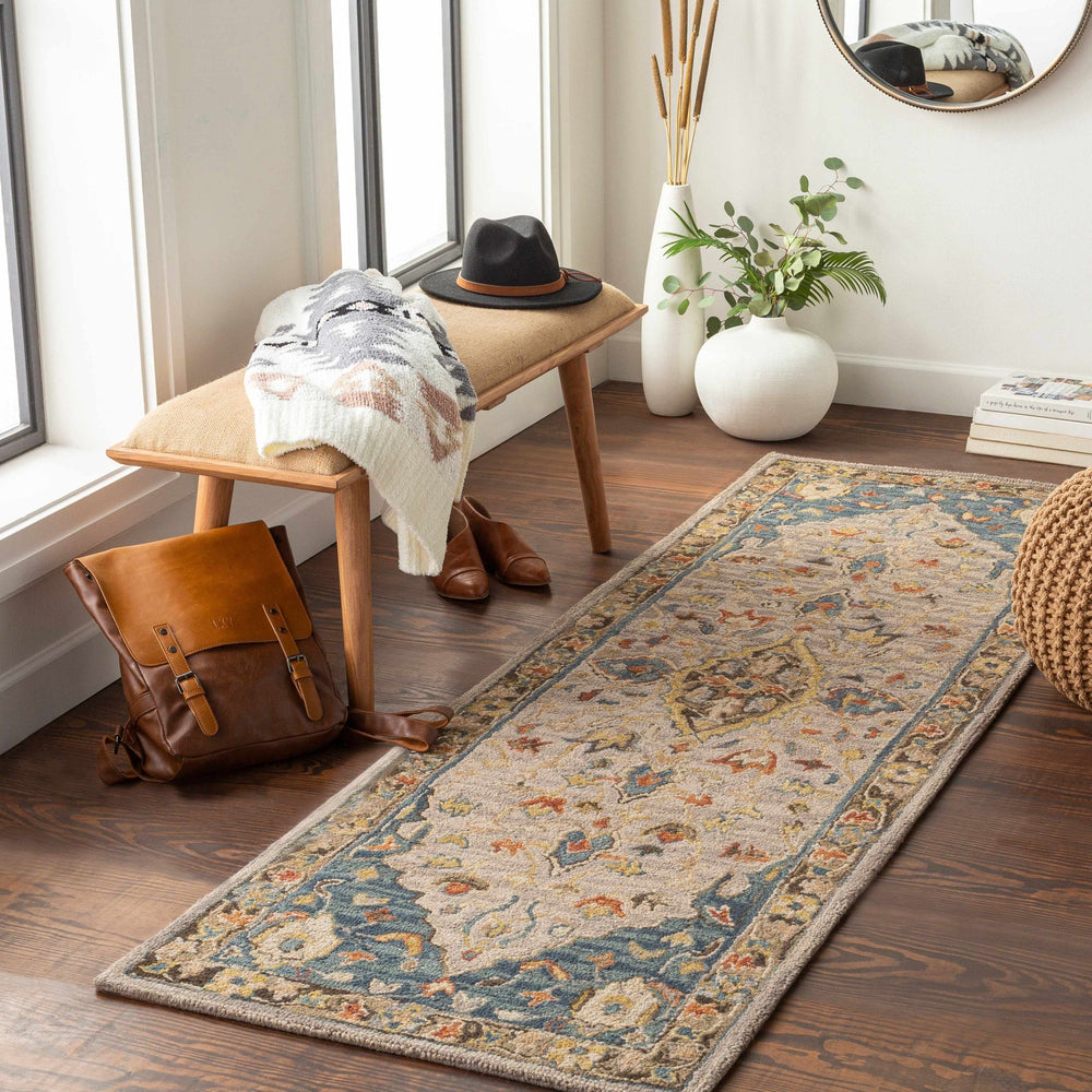 Rozel Traditional Medallion Tan And Gray Pattern Hand Tufted Wool Rug - The Rug Decor