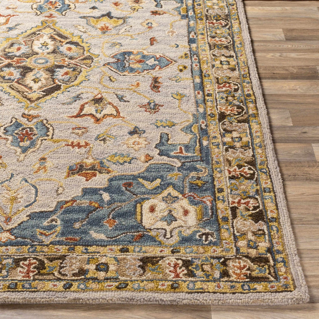 Rozel Traditional Medallion Tan And Gray Pattern Hand Tufted Wool Rug - The Rug Decor