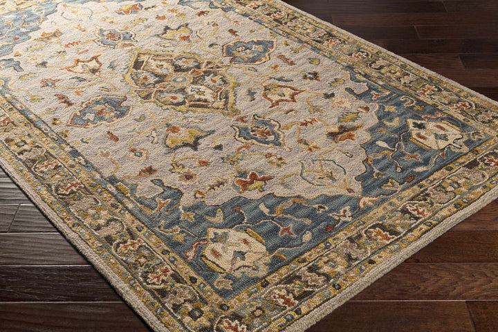 Rozel Traditional Medallion Tan And Gray Pattern Hand Tufted Wool Rug - The Rug Decor