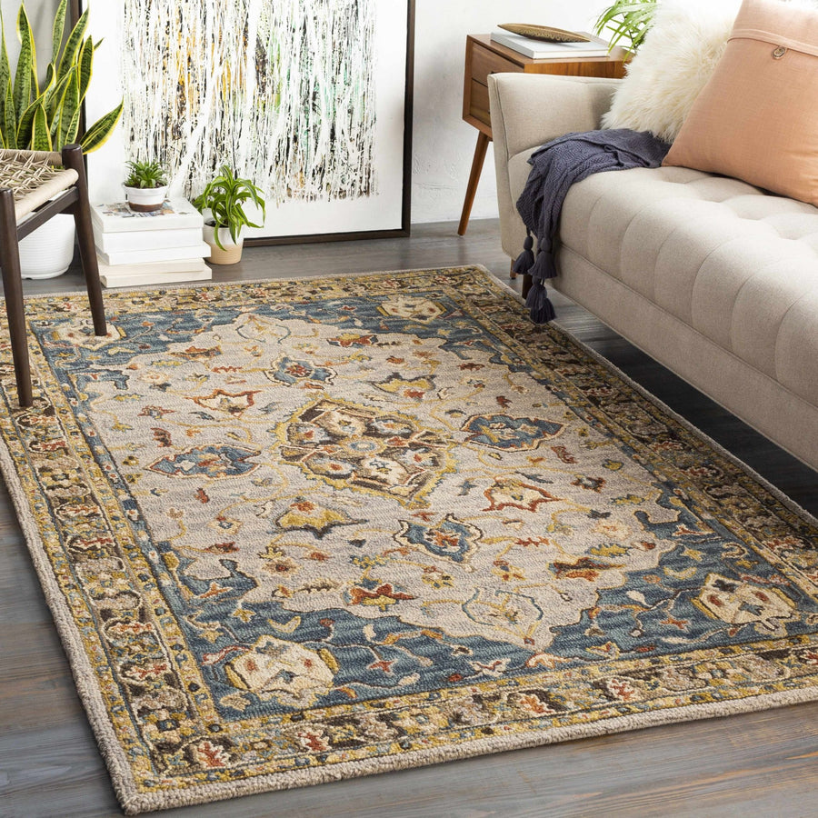 Rozel Traditional Medallion Tan And Gray Pattern Hand Tufted Wool Rug - The Rug Decor