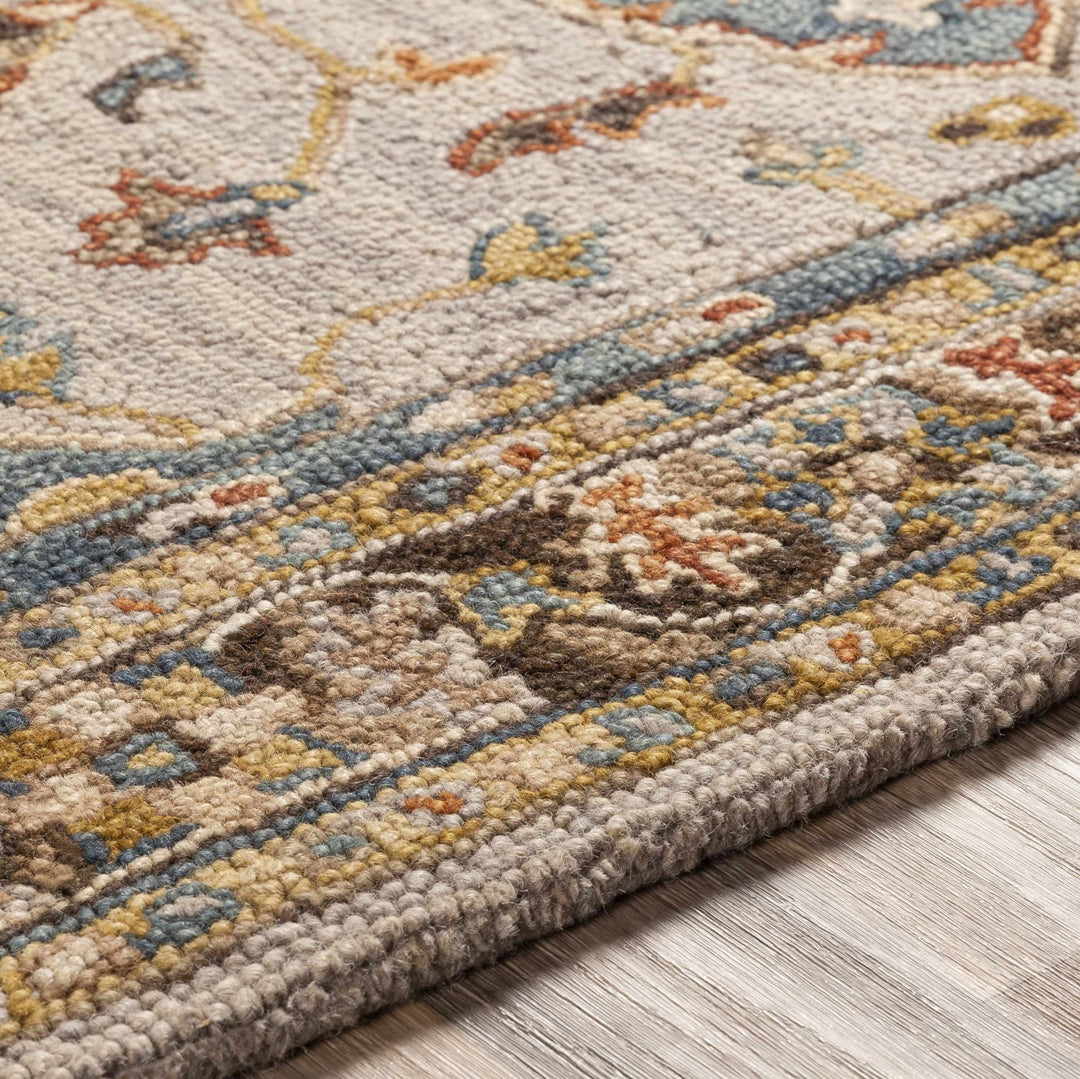 Rozel Traditional Medallion Tan And Gray Pattern Hand Tufted Wool Rug - The Rug Decor