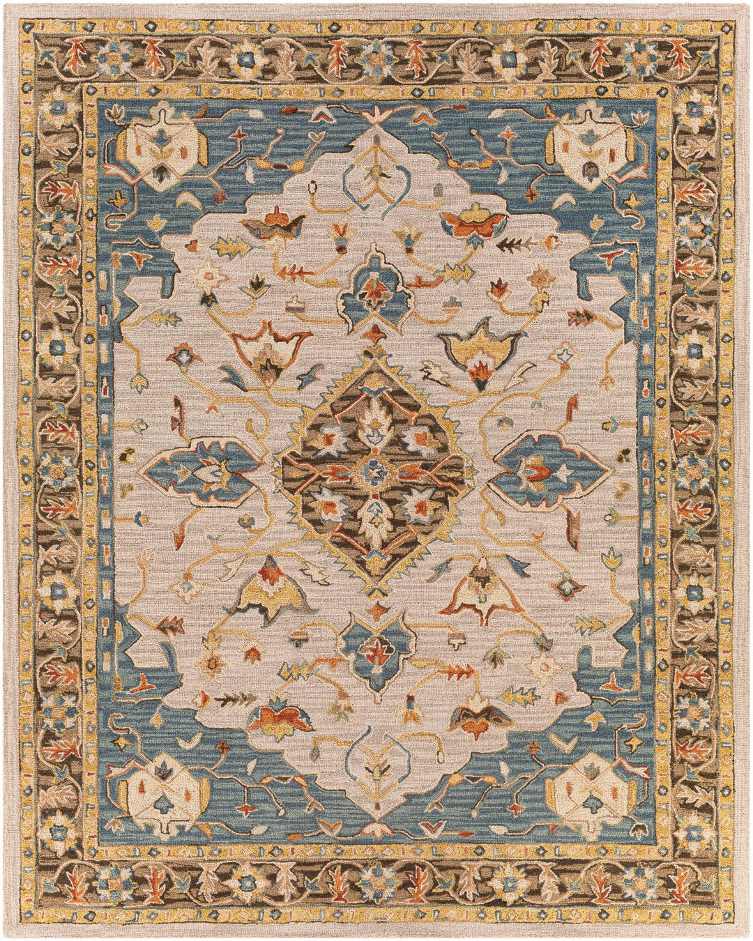 Rozel Traditional Medallion Tan And Gray Pattern Hand Tufted Wool Rug - The Rug Decor