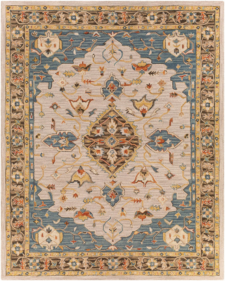 Rozel Traditional Medallion Tan And Gray Pattern Hand Tufted Wool Rug - The Rug Decor