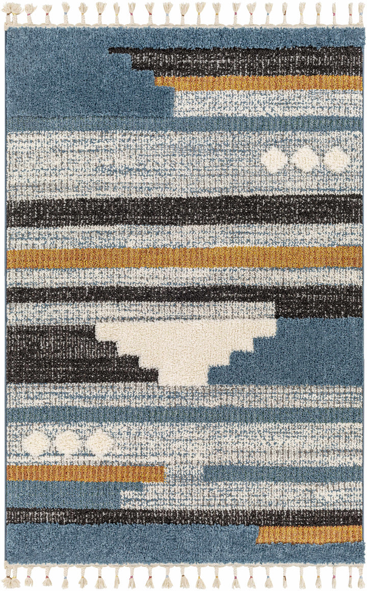 Rosslare Modern Style  Ivory And Blue Area Rug