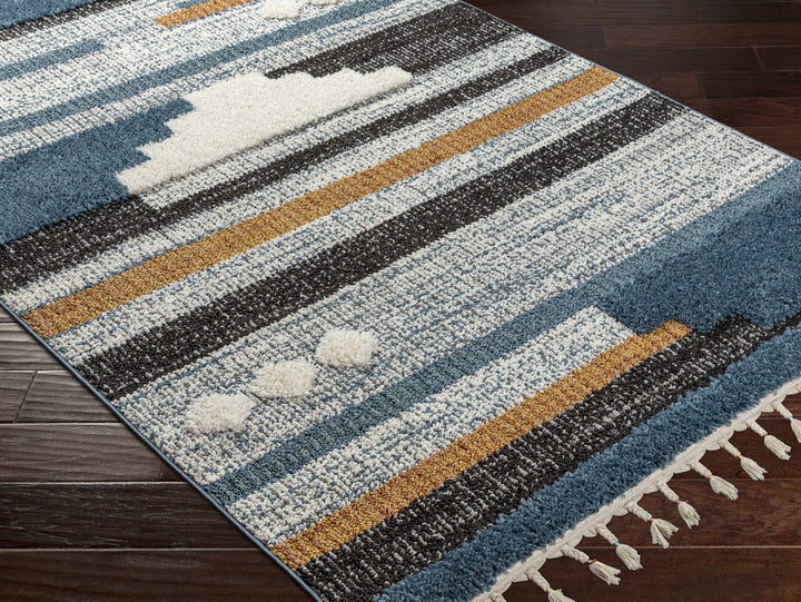 Rosslare Modern Style  Ivory And Blue Area Rug