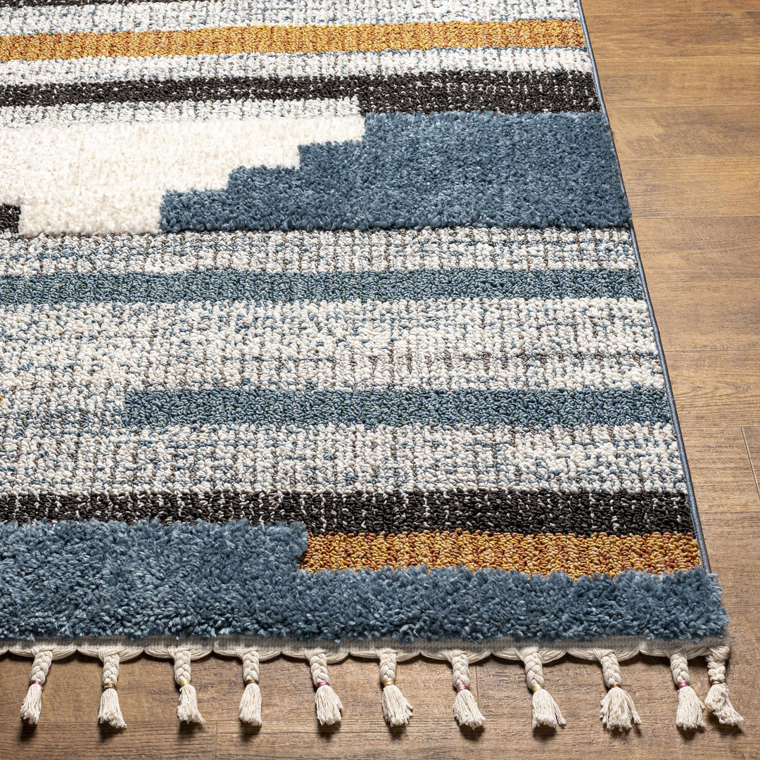 Rosslare Modern Style  Ivory And Blue Area Rug