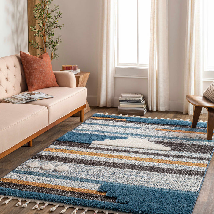 Rosslare Modern Style  Ivory And Blue Area Rug