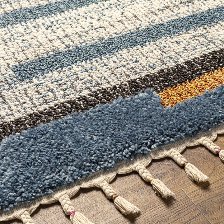 Rosslare Modern Style  Ivory And Blue Area Rug