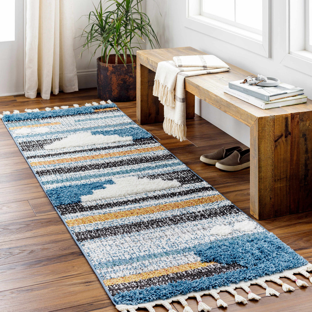 Rosslare Modern Style  Ivory And Blue Area Rug