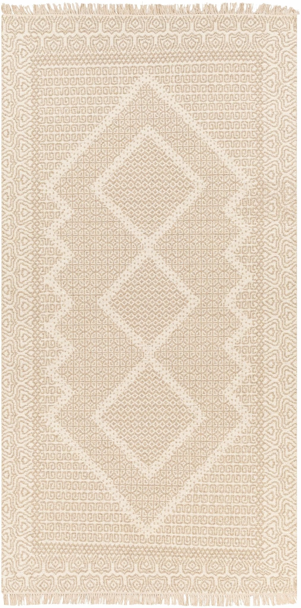 Rumi Modern Geometric Beige And Ivory Hand Woven Wool Rug - The Rug Decor