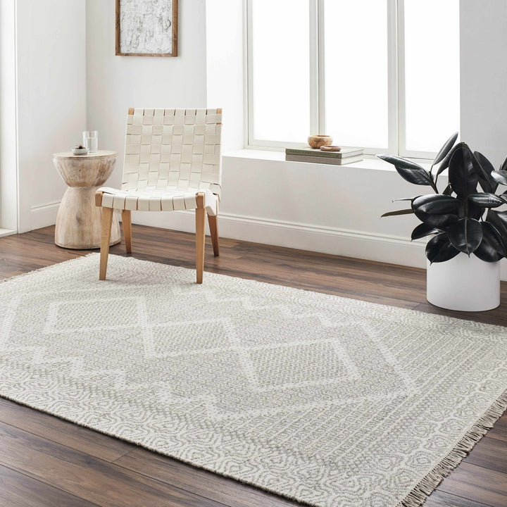 Rumi Modern Geometric Beige And Ivory Hand Woven Wool Rug - The Rug Decor
