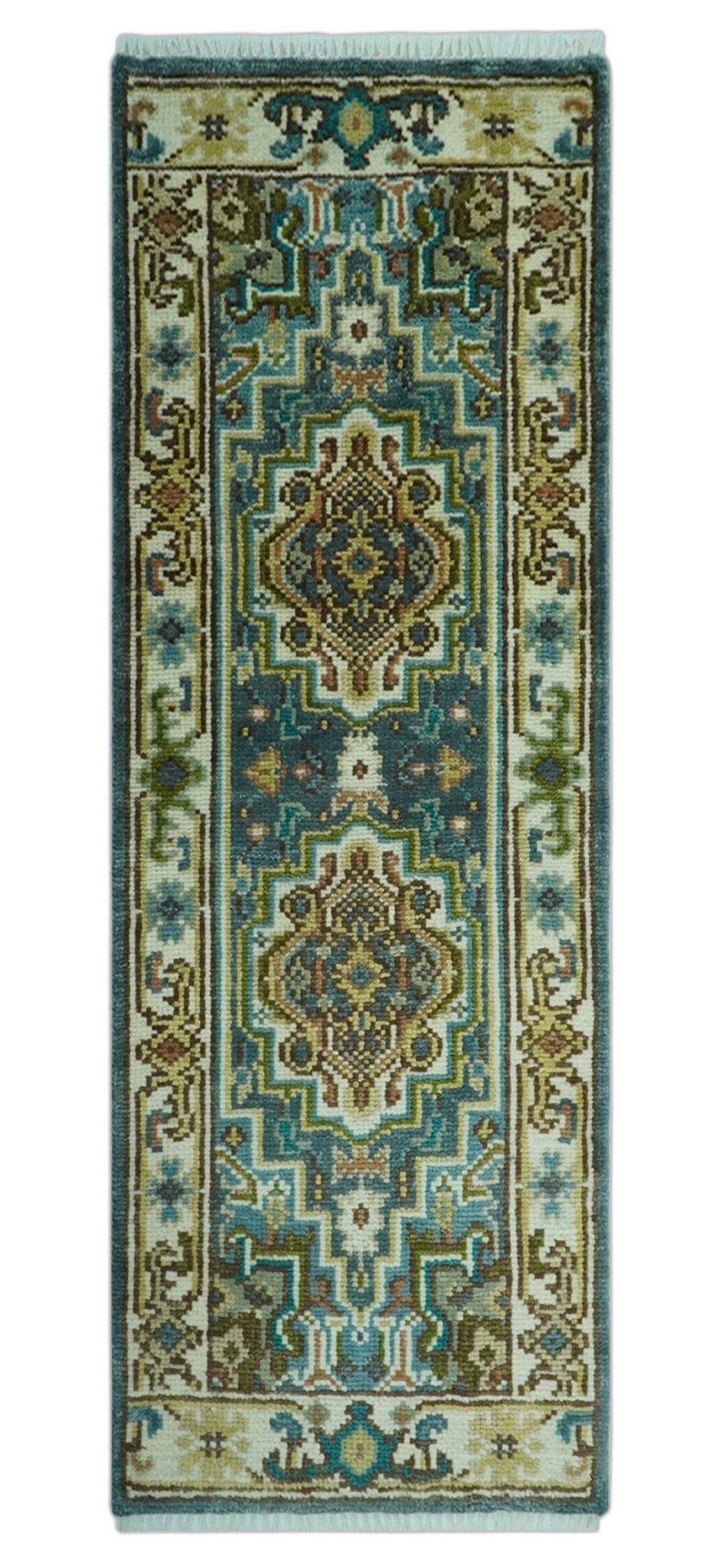 Runner Blue And Brown Traditional Heriz Hand Knotted Made to Order Wool Rug - The Rug Decor