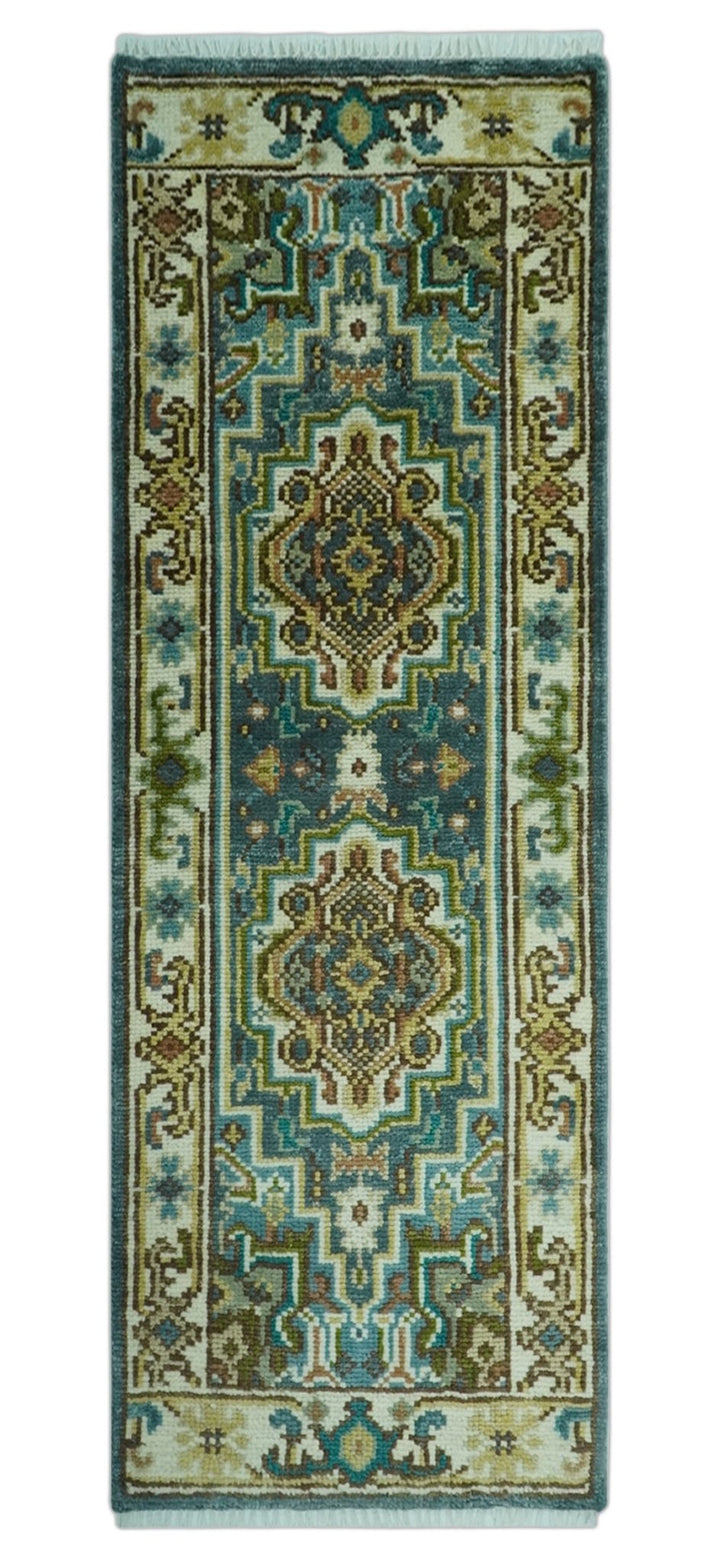 Runner Blue And Brown Traditional Heriz Hand Knotted Made to Order Wool Rug - The Rug Decor