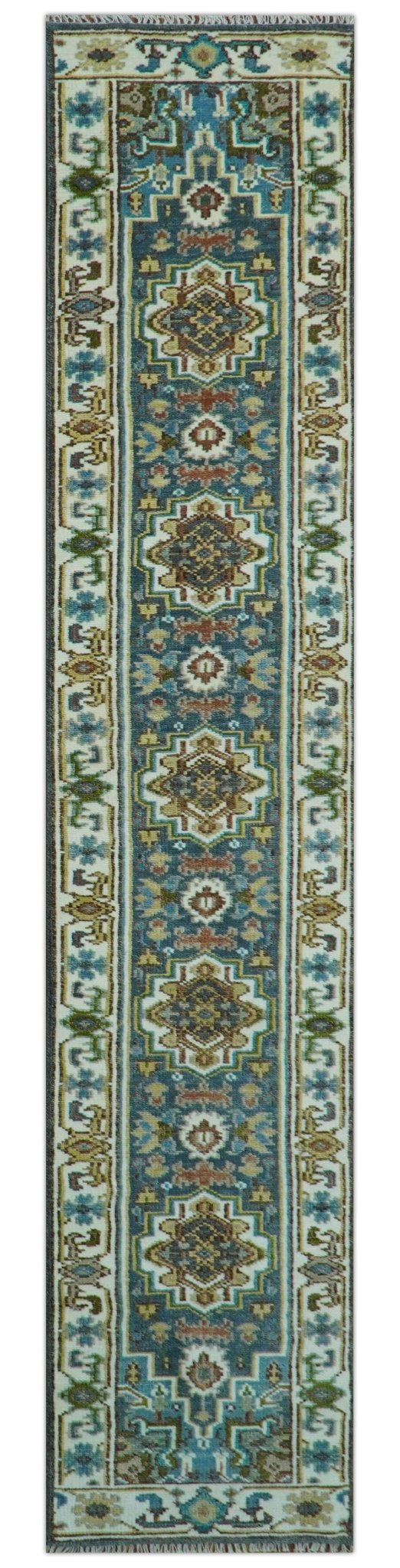 Runner Blue And Brown Traditional Heriz Hand Knotted Made to Order Wool Rug - The Rug Decor