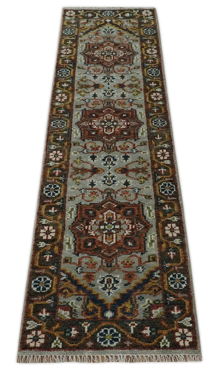 Runner Brown And Gray Heriz Hand Knotted Made to Order Wool Rug - The Rug Decor