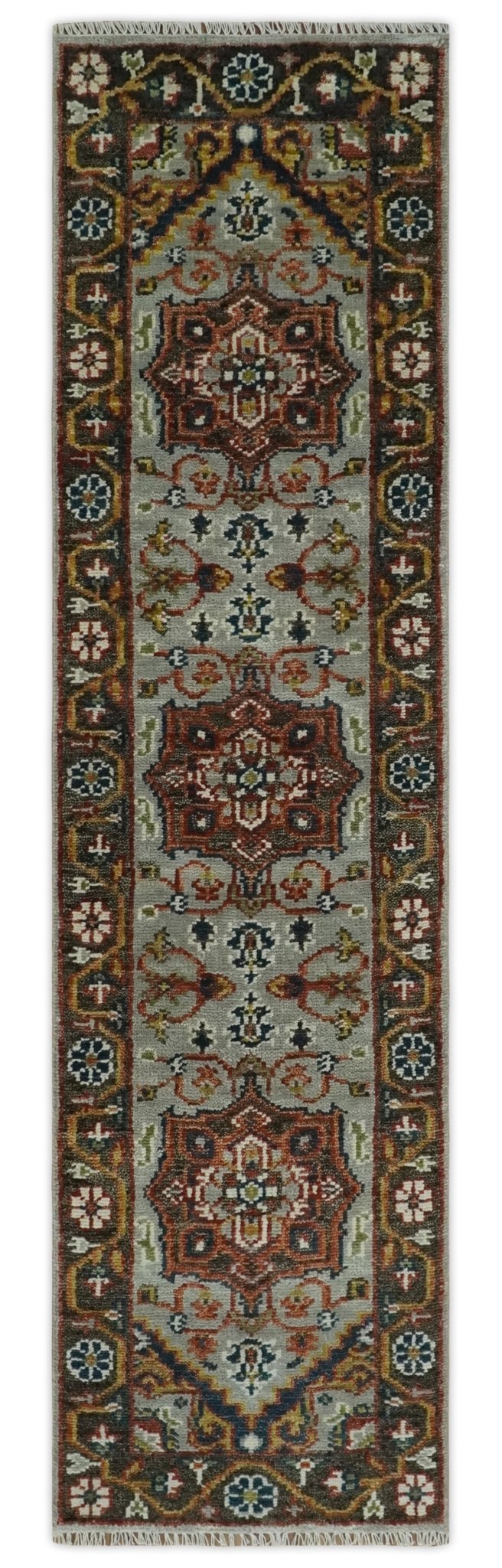 Runner Brown And Gray Heriz Hand Knotted Made to Order Wool Rug - The Rug Decor