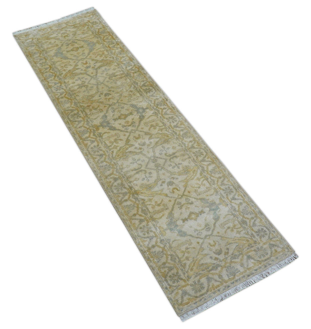 Runner Hand Knotted Traditional Oushak Design Beige 3x10 Wool Rug - The Rug Decor