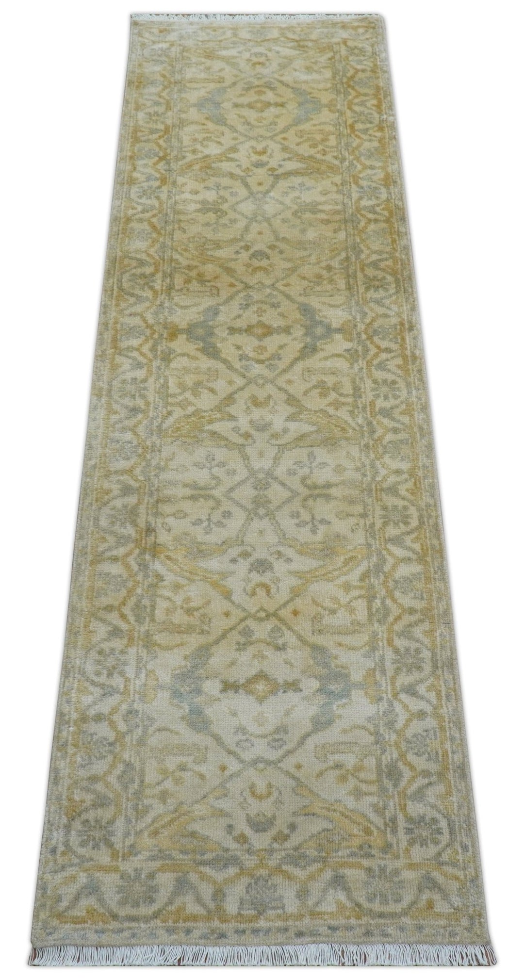 Runner Hand Knotted Traditional Oushak Design Beige 3x10 Wool Rug - The Rug Decor