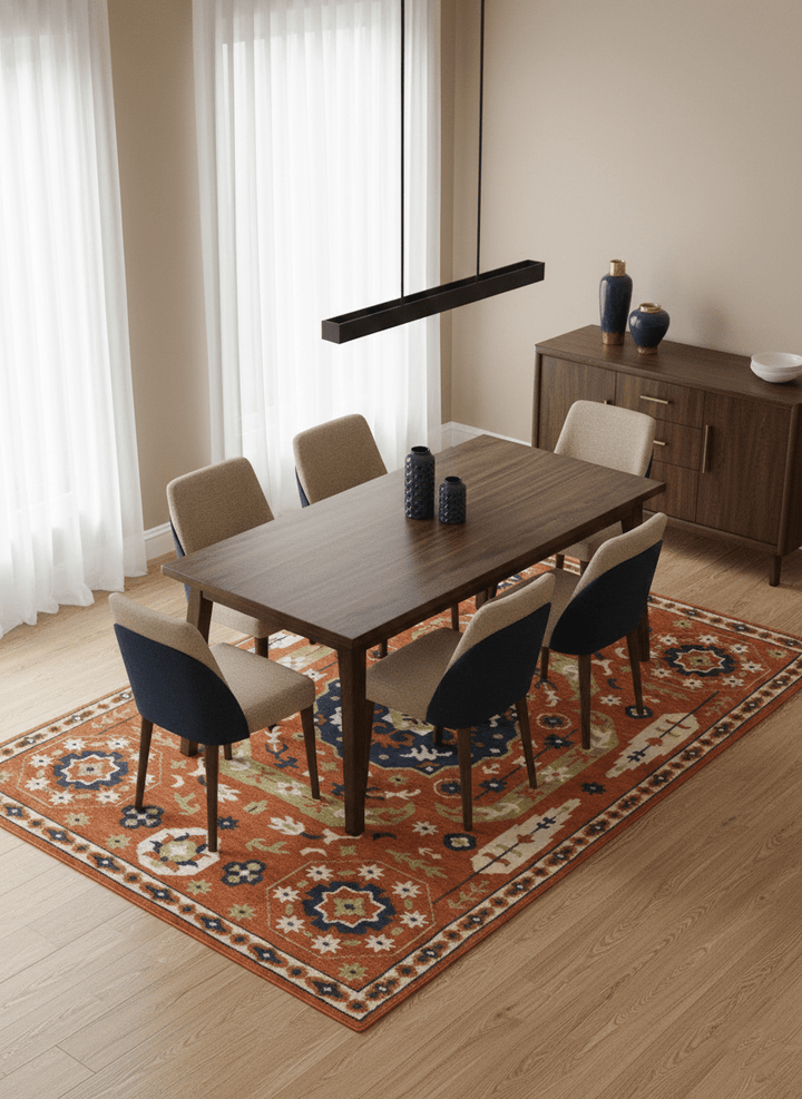 Rust and Blue Hand Knotted Traditional Medallion Mamluk Design Multi Size wool Rug - The Rug Decor