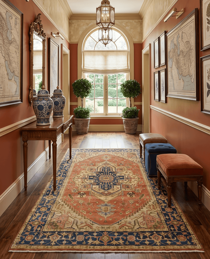 Rust And Blue Traditional Heriz Hand knotted Wool Area Rug - The Rug Decor