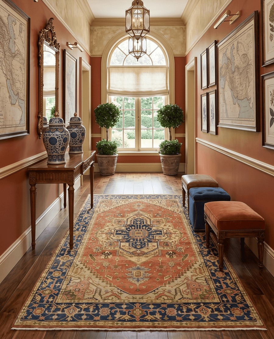 Rust And Blue Traditional Heriz Hand knotted Wool Area Rug - The Rug Decor