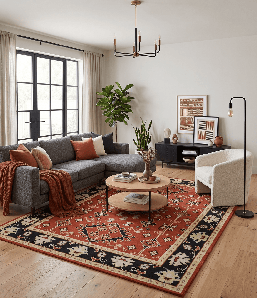 Rust, Black and Beige Traditional Oriental Hand Knotted Custom Made Wool Area Rug - The Rug Decor