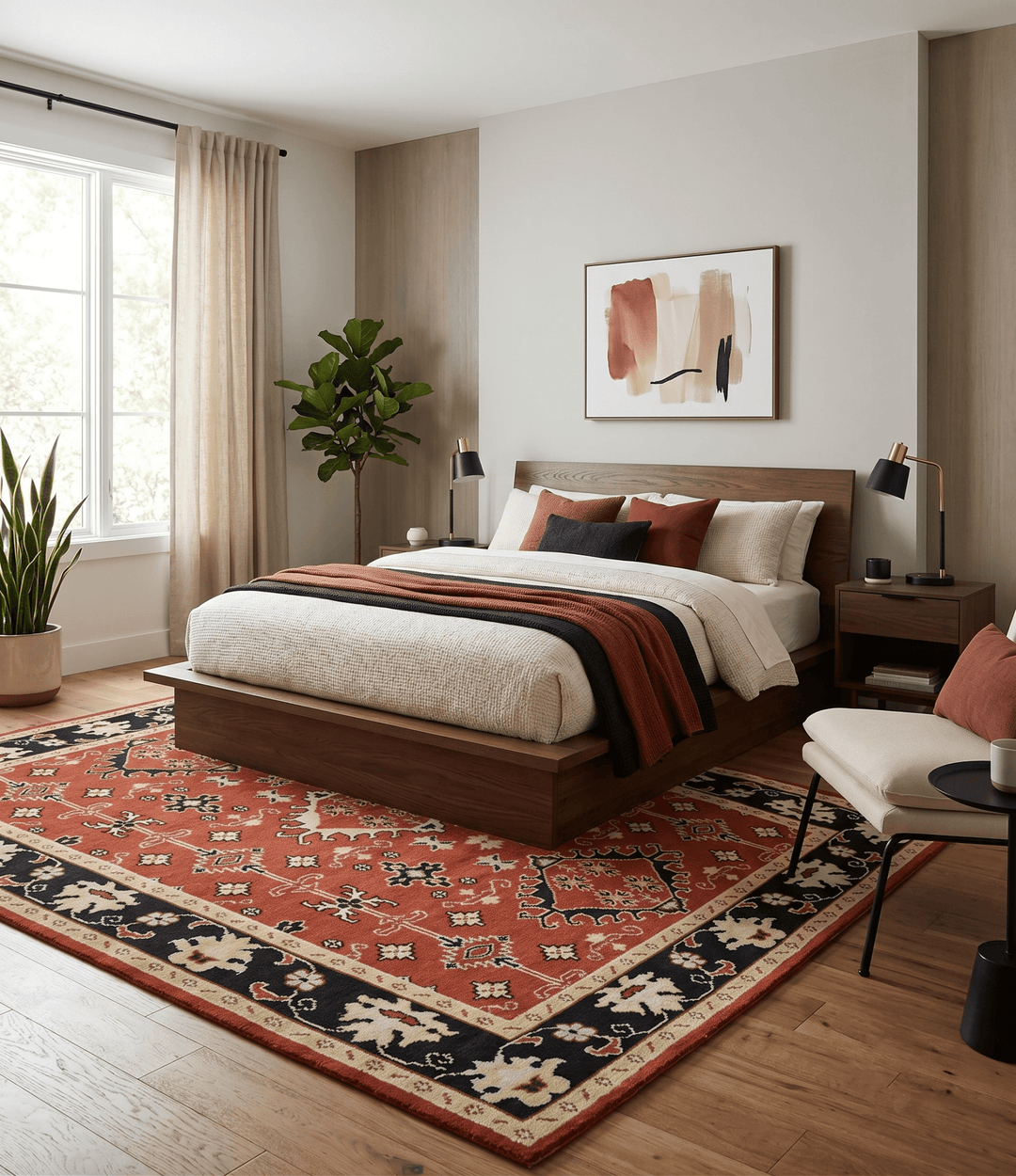 Rust, Black and Beige Traditional Oriental Hand Knotted Custom Made Wool Area Rug - The Rug Decor