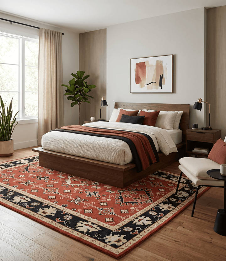 Rust, Black and Beige Traditional Oriental Hand Knotted Custom Made Wool Area Rug - The Rug Decor
