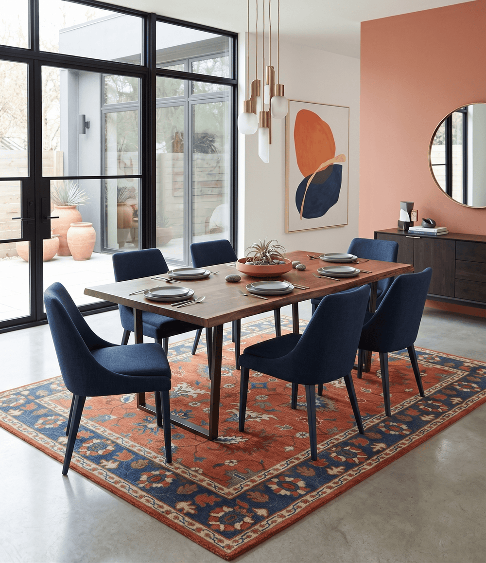Rust, Blue and Beige Hand Knotted Oriental Oushak Multi Size wool Area Rug - The Rug Decor