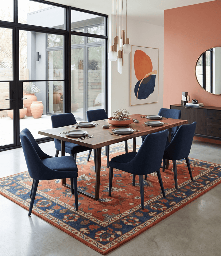 Rust, Blue and Beige Hand Knotted Oriental Oushak Multi Size wool Area Rug - The Rug Decor