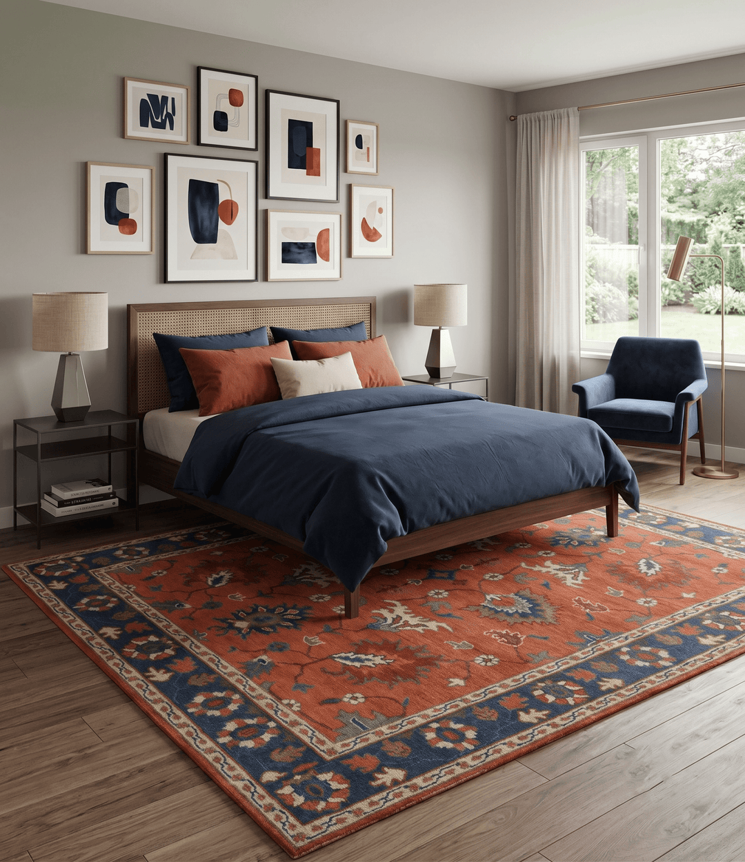 Rust, Blue and Beige Hand Knotted Oriental Oushak Multi Size wool Area Rug - The Rug Decor