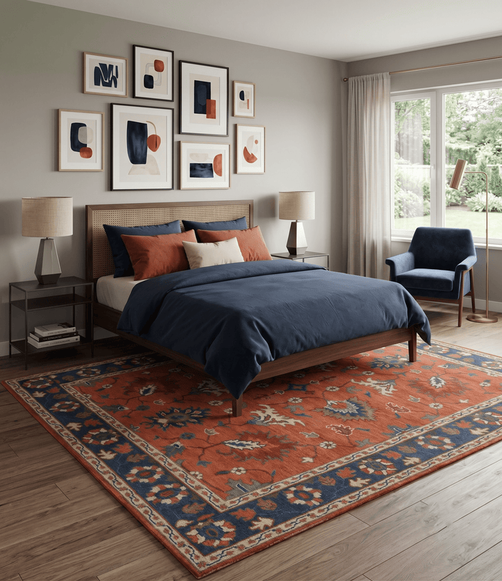 Rust, Blue and Beige Hand Knotted Oriental Oushak Multi Size wool Area Rug - The Rug Decor
