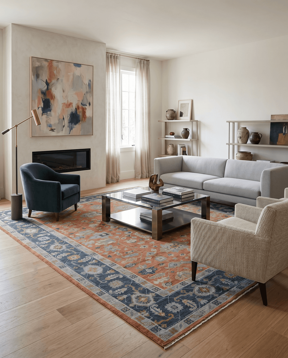 Rust, Blue and Silver Hand Knotted Traditional Multi Size Oushak Wool Area Rug - The Rug Decor