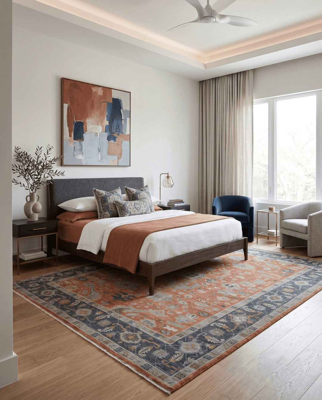 Rust, Blue and Silver Hand Knotted Traditional Multi Size Oushak Wool Area Rug - The Rug Decor