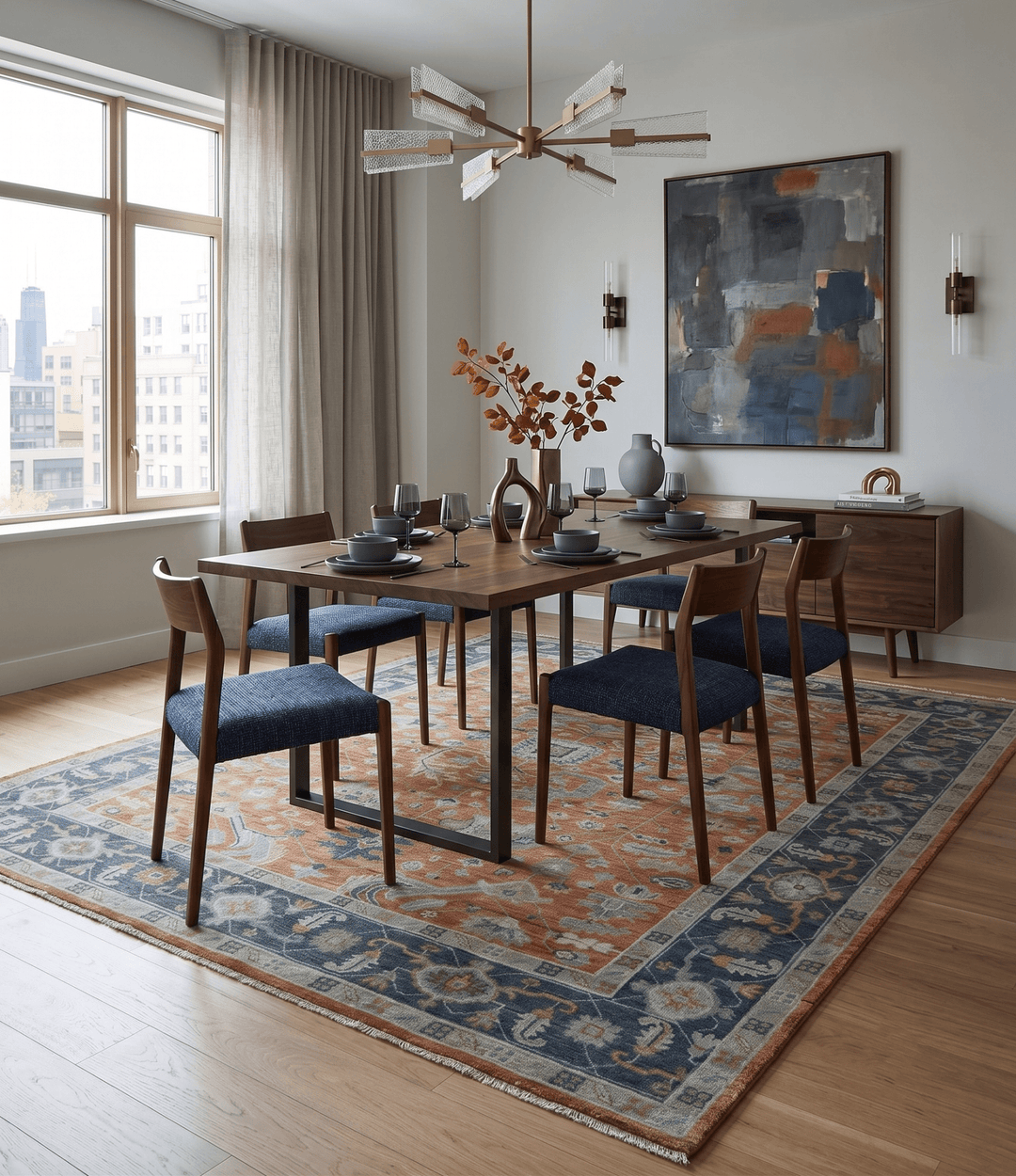 Rust, Blue and Silver Hand Knotted Traditional Multi Size Oushak Wool Area Rug - The Rug Decor