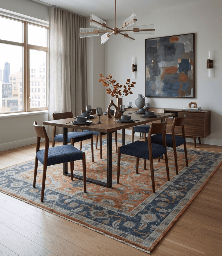 Rust, Blue and Silver Hand Knotted Traditional Multi Size Oushak Wool Area Rug - The Rug Decor