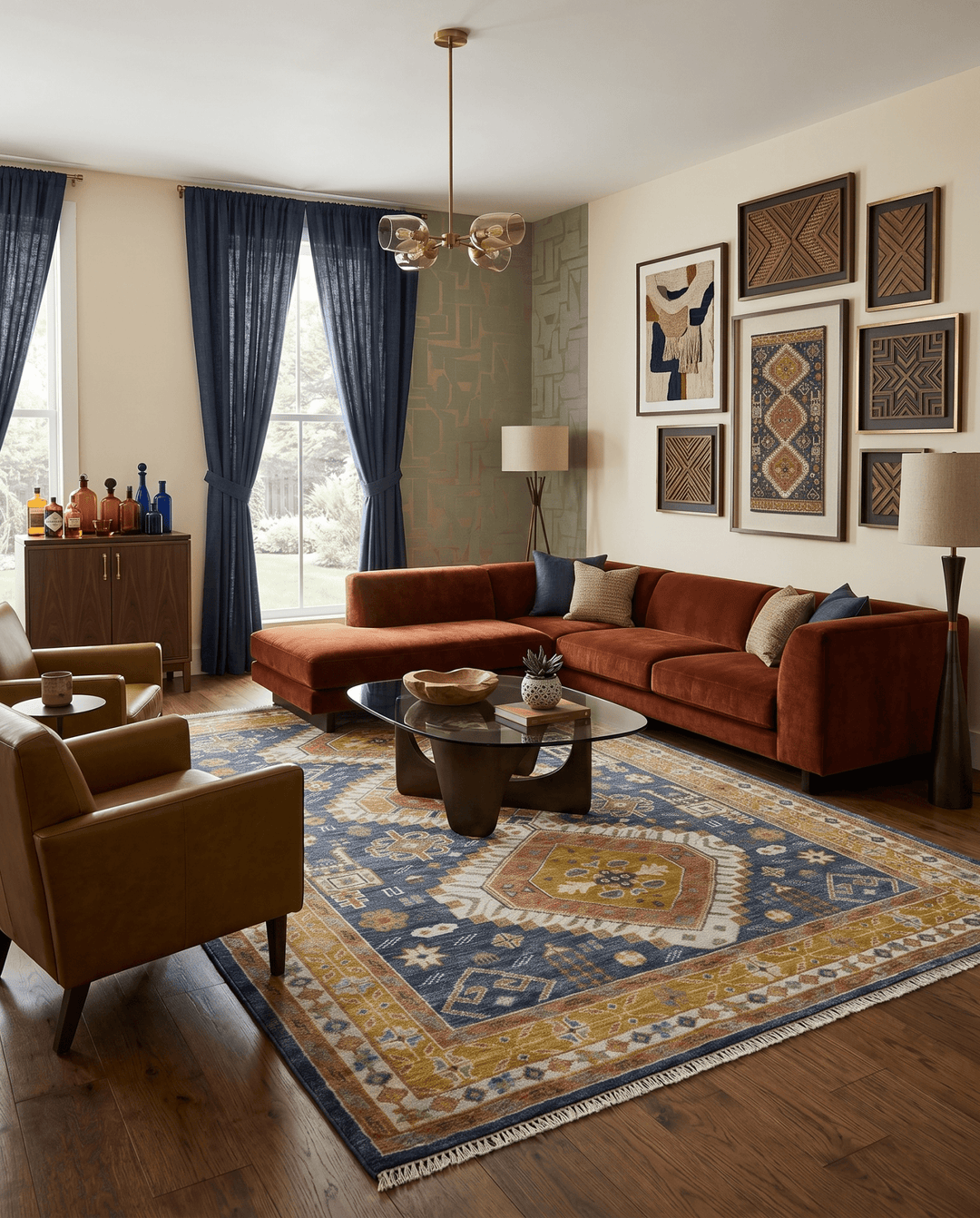Rust, Gold and Blue Traditional Hand knotted Custom Made wool Area Rug - The Rug Decor